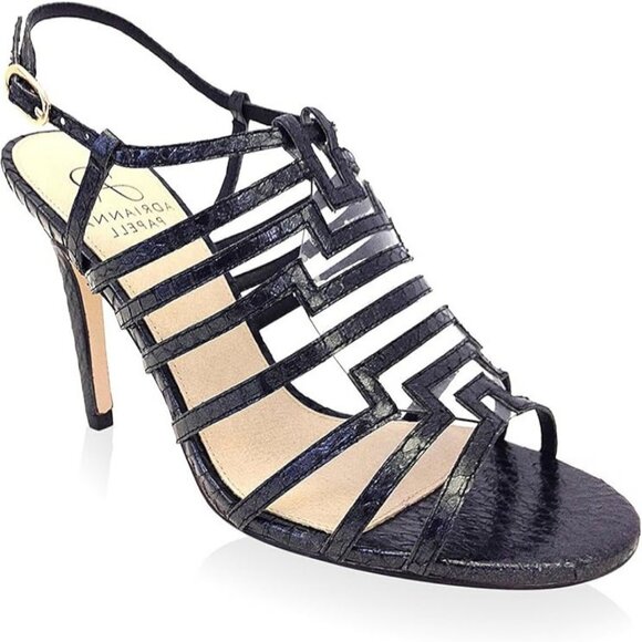 Heels Sandals Black Snake Leather Emmanuelle Art Deco Adrianna Papell Women’s 7 - Picture 2 of 11